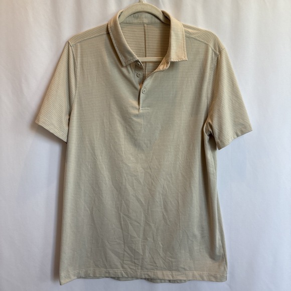 Lululemon Evolution Polo Mens L Cream Opal Short Sleeve Golf Shirt Lightweight - Picture 1 of 4